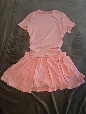 Pink Two-Piece Top Skort Set Ribbed Ruched Sporty Fitted Athletic Cute 0XL Shein